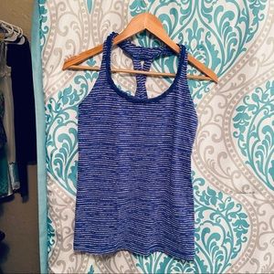 Lucy, Blue/White print Yoga Top, Medium